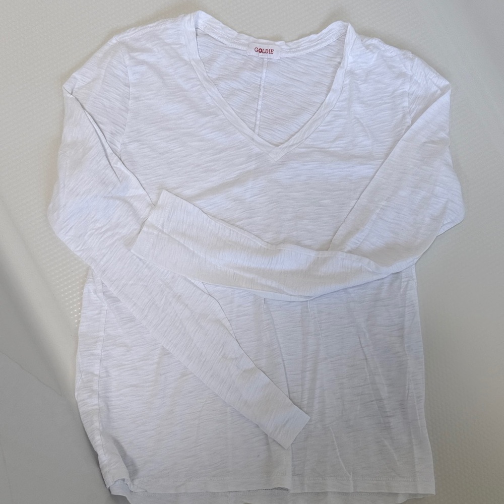 Goldie Soft White V-Neck Long Sleeve Top